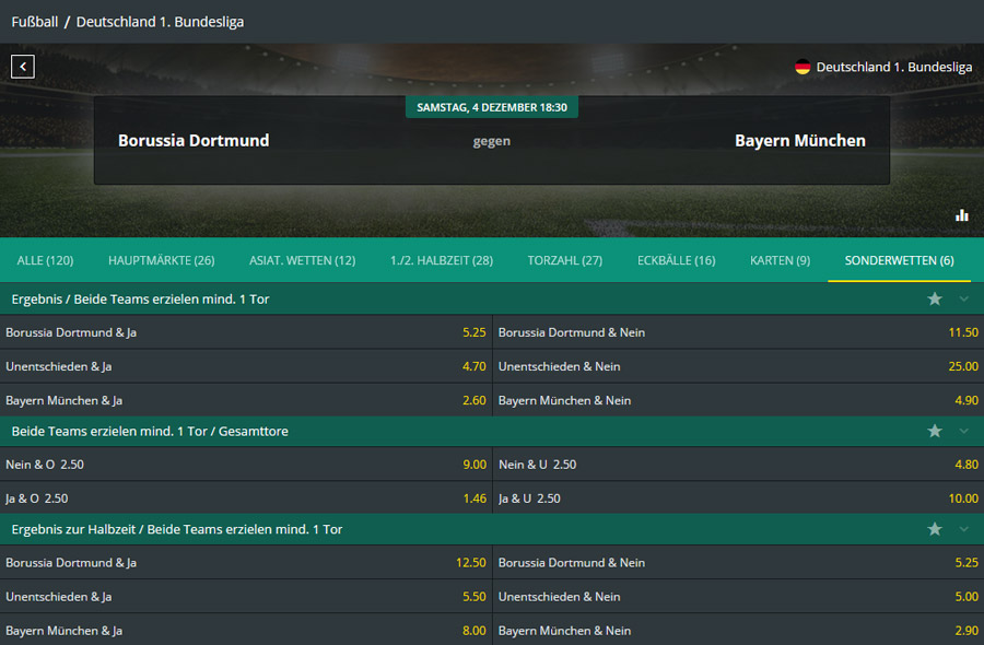 1Bet bietet spezielle Fußballwetten für die deutsche Bundesliga an.