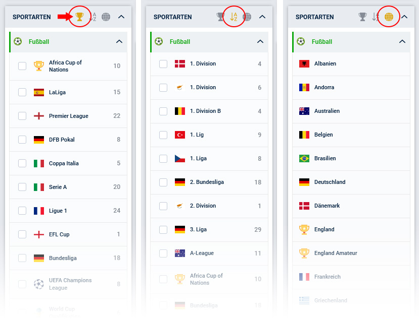 20Bet Sportwetten Menü
