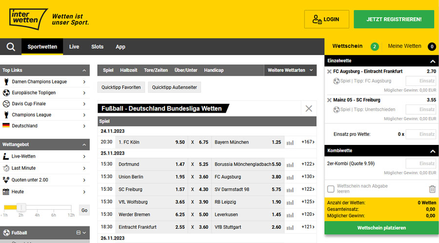 <em>Screenshot der Bundesliga Wetten bei Interwetten</em>