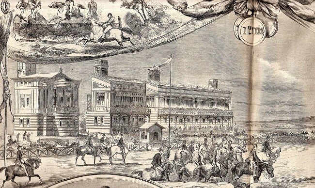 <em> <strong>Abbildung oben:</strong> Eine historische Perspektive der Rennbahn Iffezheim aus dem Jahr 1872.</em>