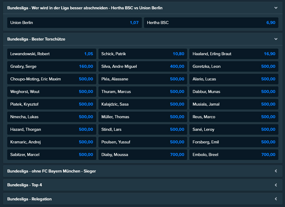 Ante-Post-Wetten zur Deutschen Bundesliga bei Stake